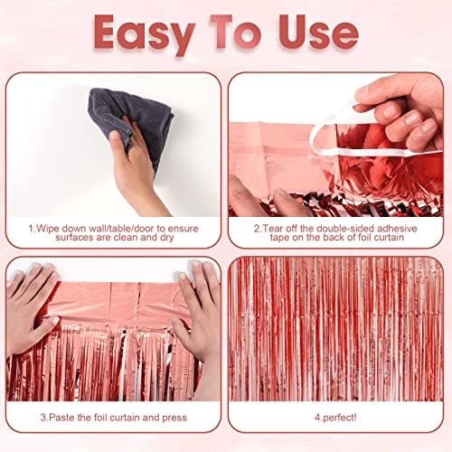 Rose Gold Foil Fringe Backdrop Curtains, 3.3x8.2ft, 3 Pack in 39.6" × 98.4" in 18 Rose, alternate view 4