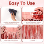 Rose Gold Foil Fringe Backdrop Curtains, 3.3x8.2ft, 3 Pack in 39.6" × 98.4" in 18 Rose, alternate view 4