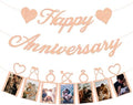 Rose Gold Happy Anniversary Party Decorations - Banner and Photo Banner for Wedding Party Decor in Rose Gold