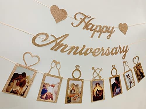 Rose Gold Happy Anniversary Party Decorations - Banner and Photo Banner for Wedding Party Decor in Rose Gold, alternate view