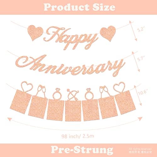 Rose Gold Happy Anniversary Party Decorations - Banner and Photo Banner for Wedding Party Decor in Rose Gold, alternate view