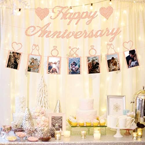 Rose Gold Happy Anniversary Party Decorations - Banner and Photo Banner for Wedding Party Decor in Rose Gold, alternate view