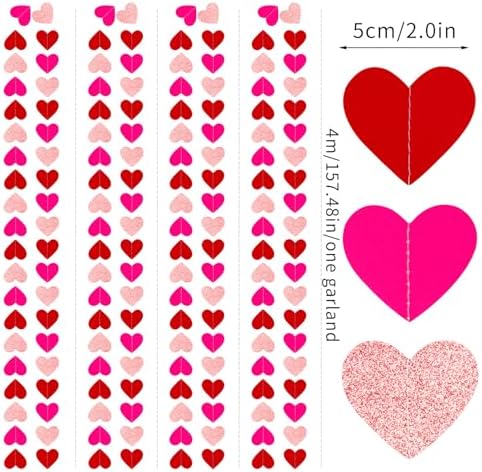Rose-Gold Red Valentines Party-Decorations Heart-Garland - 52ft Galentines Glitter Streamers Banner, Women, alternate view 2