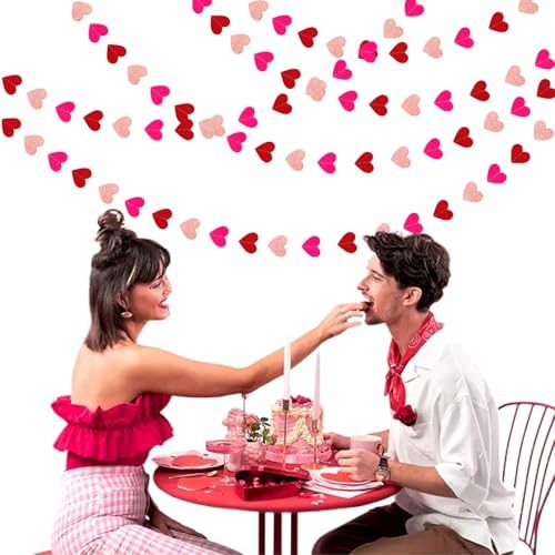 Rose-Gold Red Valentines Party-Decorations Heart-Garland - 52ft Galentines Glitter Streamers Banner, Women, alternate view 7