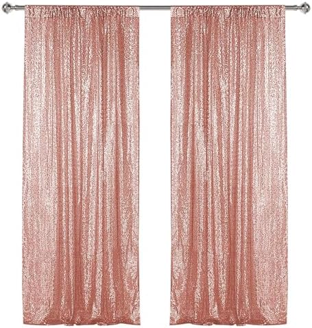 Rose Gold Sequin Backdrop Curtain 2 Panels 2FTx8FT Glitter Rose Gold Background Drapes Sparkle Photography