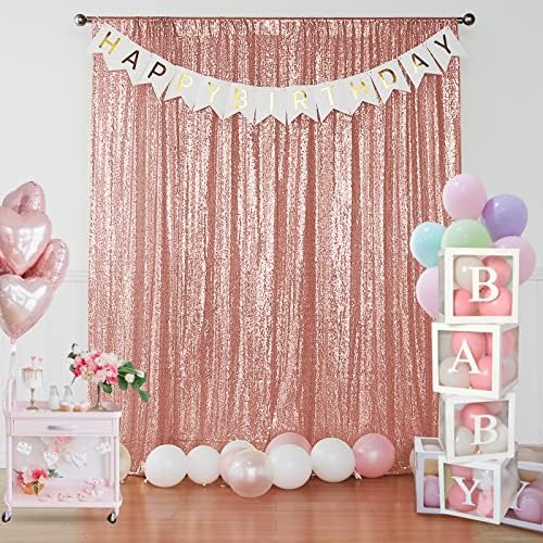 Rose Gold Sequin Backdrop Curtain 2 Panels 2FTx8FT Glitter Rose Gold Background Drapes Sparkle Photography, alternate view 2