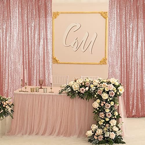 Rose Gold Sequin Backdrop Curtain 2 Panels 2FTx8FT Glitter Rose Gold Background Drapes Sparkle Photography, alternate view 3