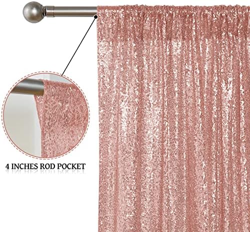 Rose Gold Sequin Backdrop Curtain 2 Panels 2FTx8FT Glitter Rose Gold Background Drapes Sparkle Photography, alternate view 5