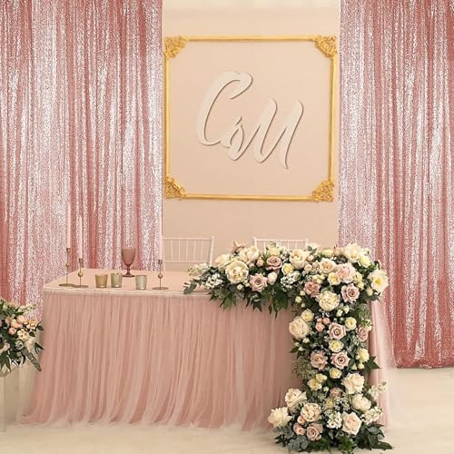 Rose Gold Sequin Backdrop Curtain 7FTx7FT Glitter Rose Gold Background Drapes Sparkle Photography Backdrop for, alternate
