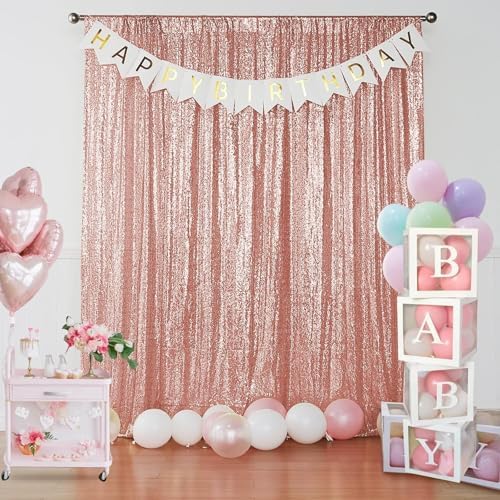 Rose Gold Sequin Backdrop Curtain 7FTx7FT Glitter Rose Gold Background Drapes Sparkle Photography Backdrop for, alternate