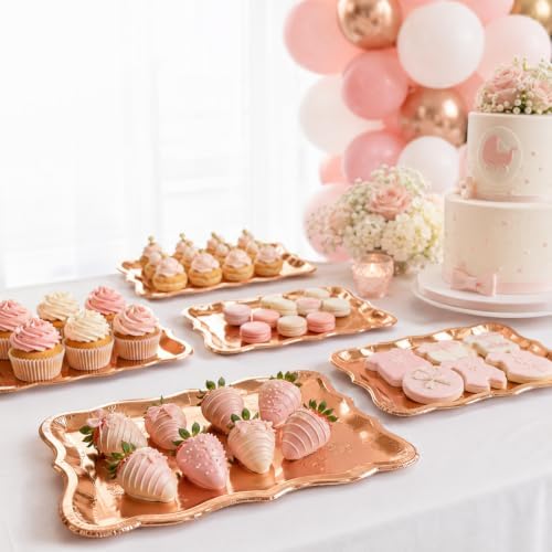 Rose Gold Serving Trays 10 Pack Heavy Duty Disposable Paper Platters in Rose Gold, alternate view 2