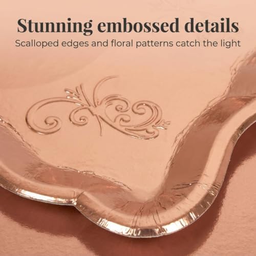 Rose Gold Serving Trays 10 Pack Heavy Duty Disposable Paper Platters in Rose Gold, alternate view 4