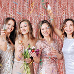 Rose Gold Tinsel Foil Fringe Curtains Wavy Backdrop for Parties Sparkle Metallic Wavy Foil Fringe Backdrop, alternate view 2
