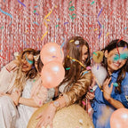 Rose Gold Tinsel Foil Fringe Curtains Wavy Backdrop for Parties Sparkle Metallic Wavy Foil Fringe Backdrop, alternate view 7