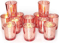 Rose Gold Votive Candle Holders Bulk, Mercury Glass Votives 12 Pack in Rose Gold