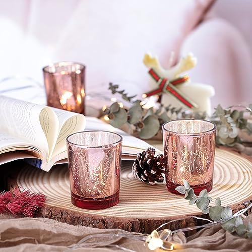 Rose Gold Votive Candle Holders Bulk, Mercury Glass Votives 12 Pack in Rose Gold, alternate view 4