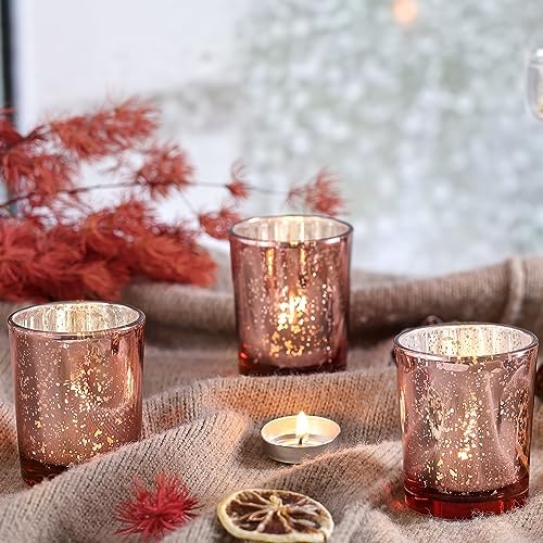 Rose Gold Votive Candle Holders Bulk, Mercury Glass Votives 12 Pack in Rose Gold, alternate view 5