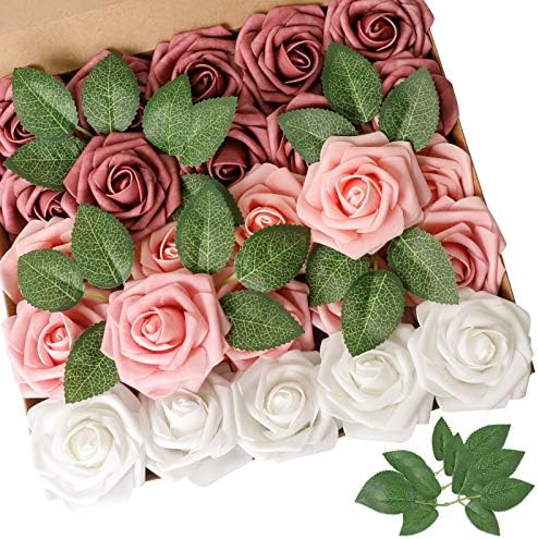 Rose Shades Rose 25pcs Real Looking Artificial Flowers w/Stem in Shades of Rose