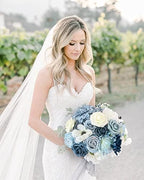 Roses Artificial Flowers Blue Bouquet Box Set Fake Flower for DIY in Q (Light Blue, Navy), alternate view 2
