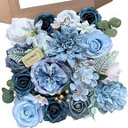 Roses Artificial Flowers Blue Bouquet Fake Flower Bulk with Stems in E (Blue, Navy Artificial Flowers)
