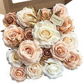 Roses Artificial Flowers Champagne Nude Bouquet with Stems Box Set in Pastel Peach, Beige