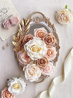 Roses Artificial Flowers Champagne Nude Bouquet with Stems Box Set in Pastel Peach, Beige, alternate view 4