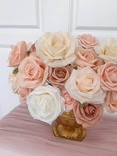 Roses Artificial Flowers Champagne Nude Bouquet with Stems Box Set in Pastel Peach, Beige, alternate view 6