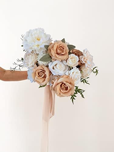 Roses Artificial Flowers Nude Bouquet Box Set Fake Flower with Stem in Nude, Beige, White, alternate view 3