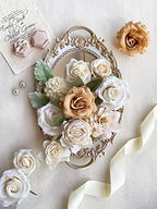 Roses Artificial Flowers Nude Bouquet Box Set Fake Flower with Stem in Nude, Beige, White, alternate view 5