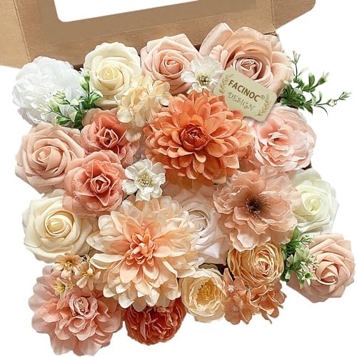 Roses Artificial Flowers Orange Fake Flower with Stems for DIY Wedding Bouquets Bridal Baby Shower Centerpiece