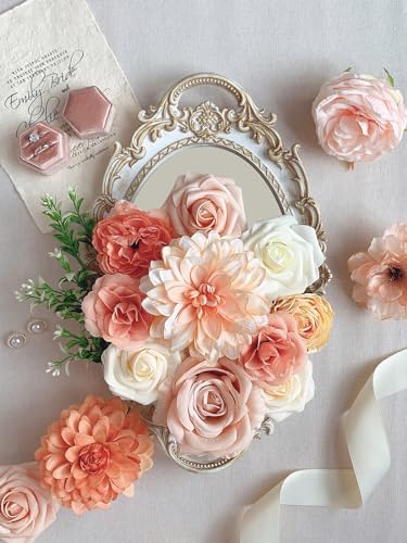 Roses Artificial Flowers Orange Fake Flower with Stems for DIY Wedding Bouquets Bridal Baby Shower Centerpiece, alternate