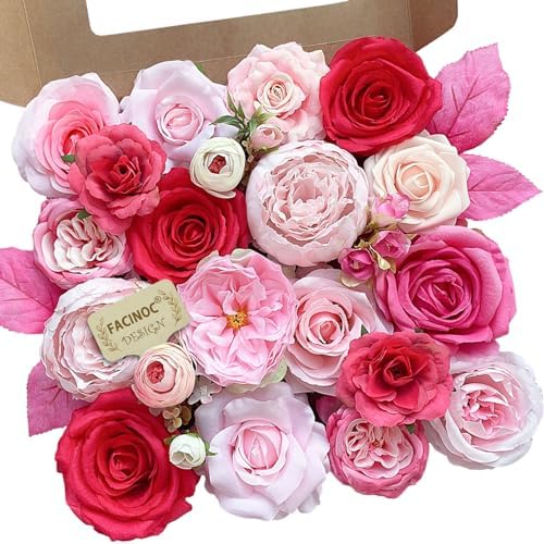 Roses Artificial Flowers Pink Fake Flower Bulk for DIY Wedding Bouquets Bridal Baby Shower Decorations Table