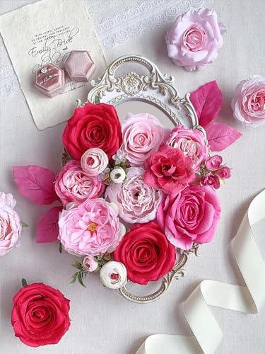 Roses Artificial Flowers Pink Fake Flower Bulk for DIY Wedding Bouquets Bridal Baby Shower Decorations Table, alternate view