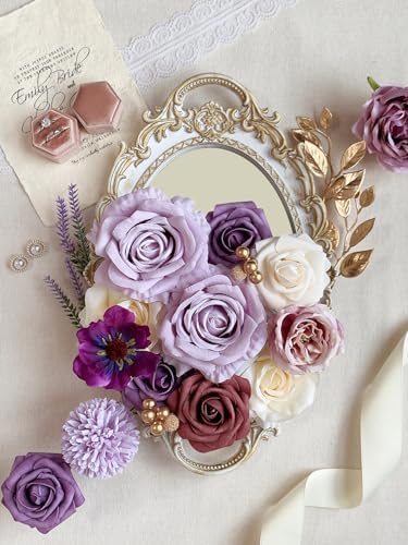 Roses Artificial Flowers Purple Fake Flower with Stems Bulk Box Set in Purple Fake Flowers, alternate view 3