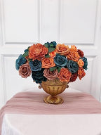 Roses Artificial Flowers Teal Orange Bouquet Fall Fake Flower Combo in S (Orange, Teal), alternate view 6