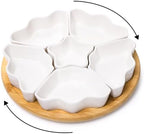 Rotatable Serving Platters and Trays, Lazy Susan Relish Tray, 7-Compartment Divided Dishes, 11 Inch Porcelain