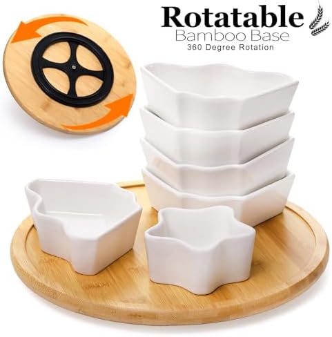 Rotatable Serving Platters and Trays, Lazy Susan Relish Tray, 7-Compartment Divided Dishes, 11 Inch Porcelain, alternate view