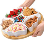 Rotatable Serving Platters and Trays, Lazy Susan Relish Tray, 7-Compartment Divided Dishes, 11 Inch Porcelain, alternate view