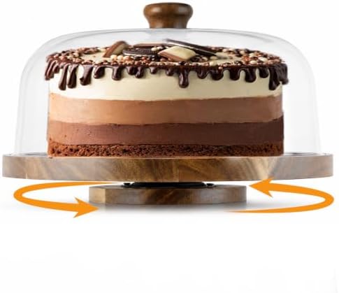 Rotating Acacia Wood Cake Stand with Lid, 2-in-1 Dessert Table Display Set & Charcuterie Board with 12In Acrylic