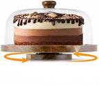 Rotating Acacia Wood Cake Stand with Lid, 2-in-1 Dessert Table Display Set & Charcuterie Board with 12In Acrylic
