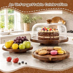 Rotating Acacia Wood Cake Stand with Lid, 2-in-1 Dessert Table Display Set & Charcuterie Board with 12In Acrylic, alternate