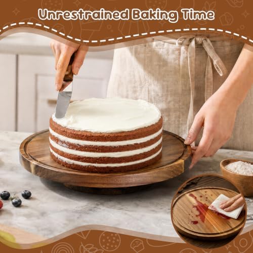 Rotating Acacia Wood Cake Stand with Lid, 2-in-1 Dessert Table Display Set & Charcuterie Board with 12In Acrylic, alternate
