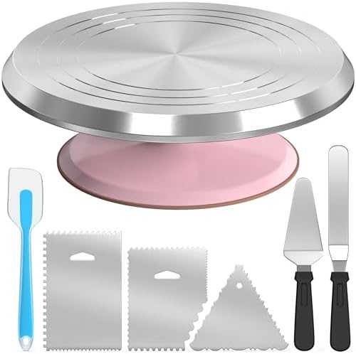 Rotating Cake Stand - 12" Aluminum Alloy Revolving Cake Turntable | Cake Decorating Kit with Offset Spatula