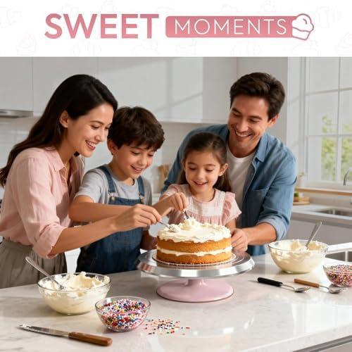 Rotating Cake Stand - 12" Aluminum Alloy Revolving Cake Turntable | Cake Decorating Kit with Offset Spatula, alternate view 2