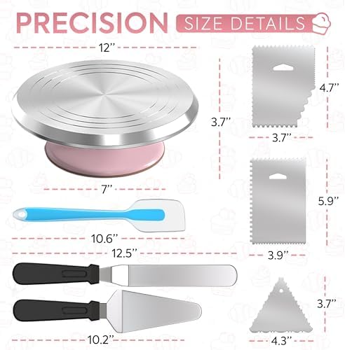 Rotating Cake Stand - 12" Aluminum Alloy Revolving Cake Turntable | Cake Decorating Kit with Offset Spatula, alternate view 3