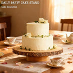 Rotating Cake Stand,12" Rustic Wood Cake Stand with Cake Cutting Set, Rustic Cake Holder for, alternate view 2