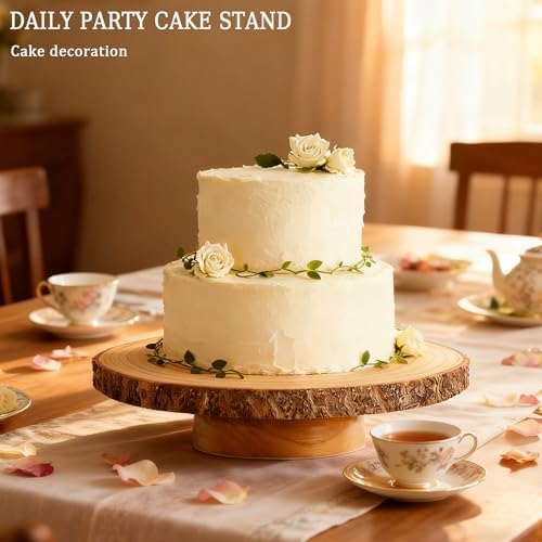 Rotating Cake Stand,12" Rustic Wood Cake Stand with Cake Cutting Set, Rustic Cake Holder for, alternate view 2