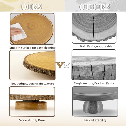 Rotating Cake Stand,12" Rustic Wood Cake Stand with Cake Cutting Set, Rustic Cake Holder for, alternate view 5