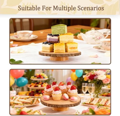 Rotating Cake Stand,12" Rustic Wood Cake Stand with Cake Cutting Set, Rustic Cake Holder for, alternate view 6