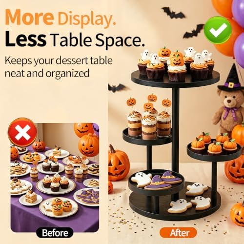 Rotating Cupcake Stand for Halloween, 4-Tier Dessert Display Cake Stand in Black, alternate view 3